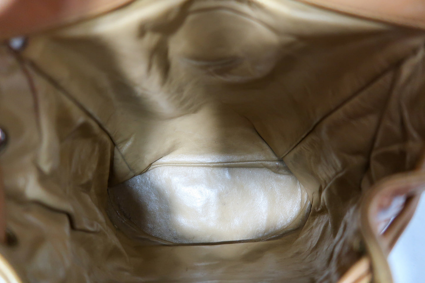 Chanel Lambskin Quilted Drawstring Backpack Camel