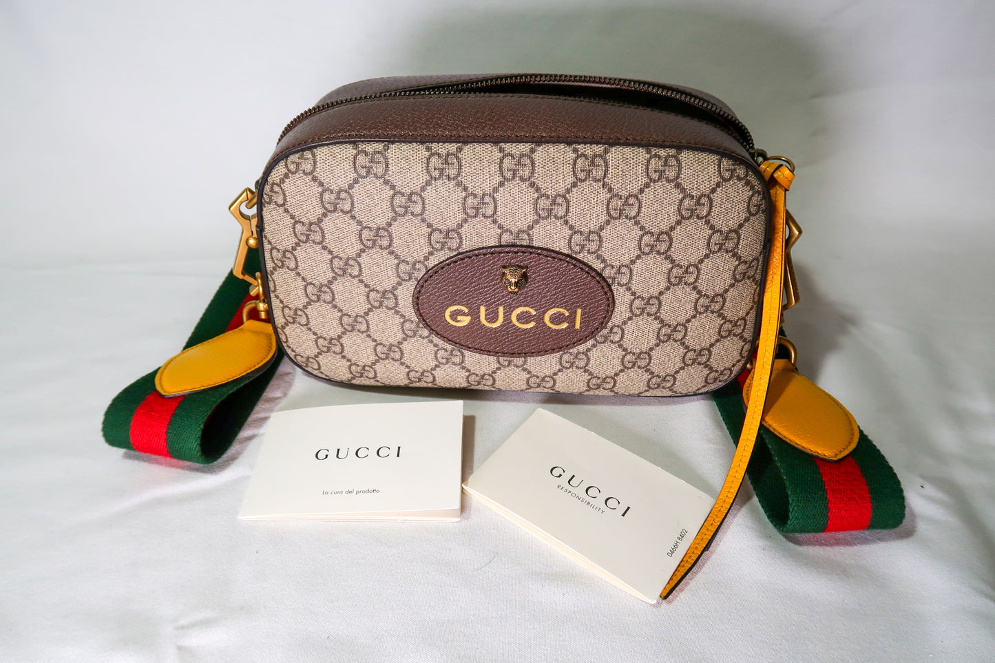 Gucci GG Supreme Monogram Web Neo Vintage Shoulder Bag Beige New Acero