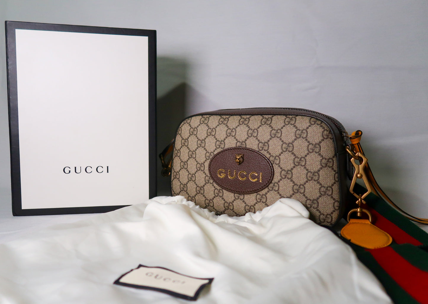 Gucci GG Supreme Monogram Web Neo Vintage Shoulder Bag Beige New Acero