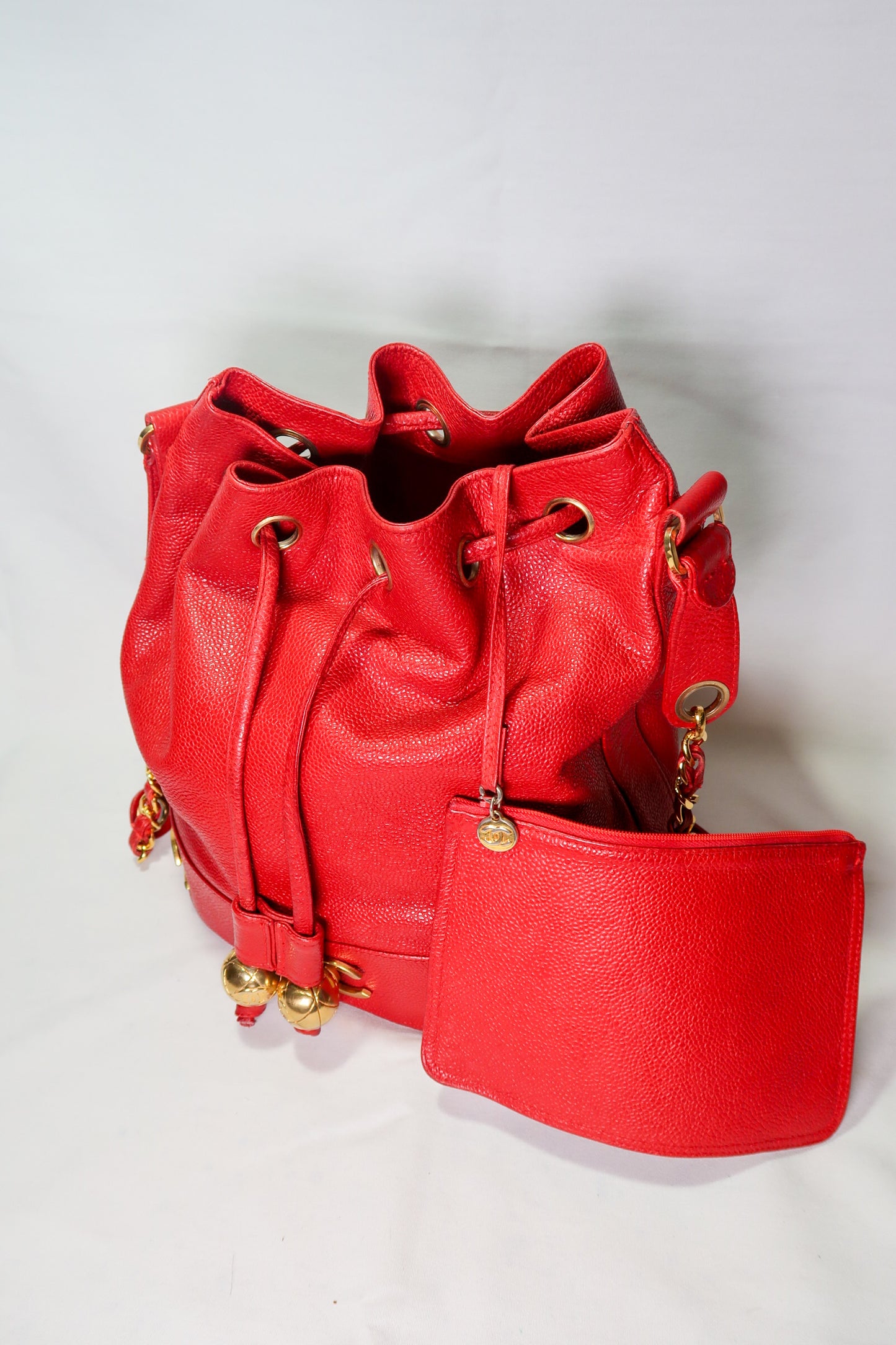 Chanel Red Caviar 3 'CC' Bucket Bag Medium