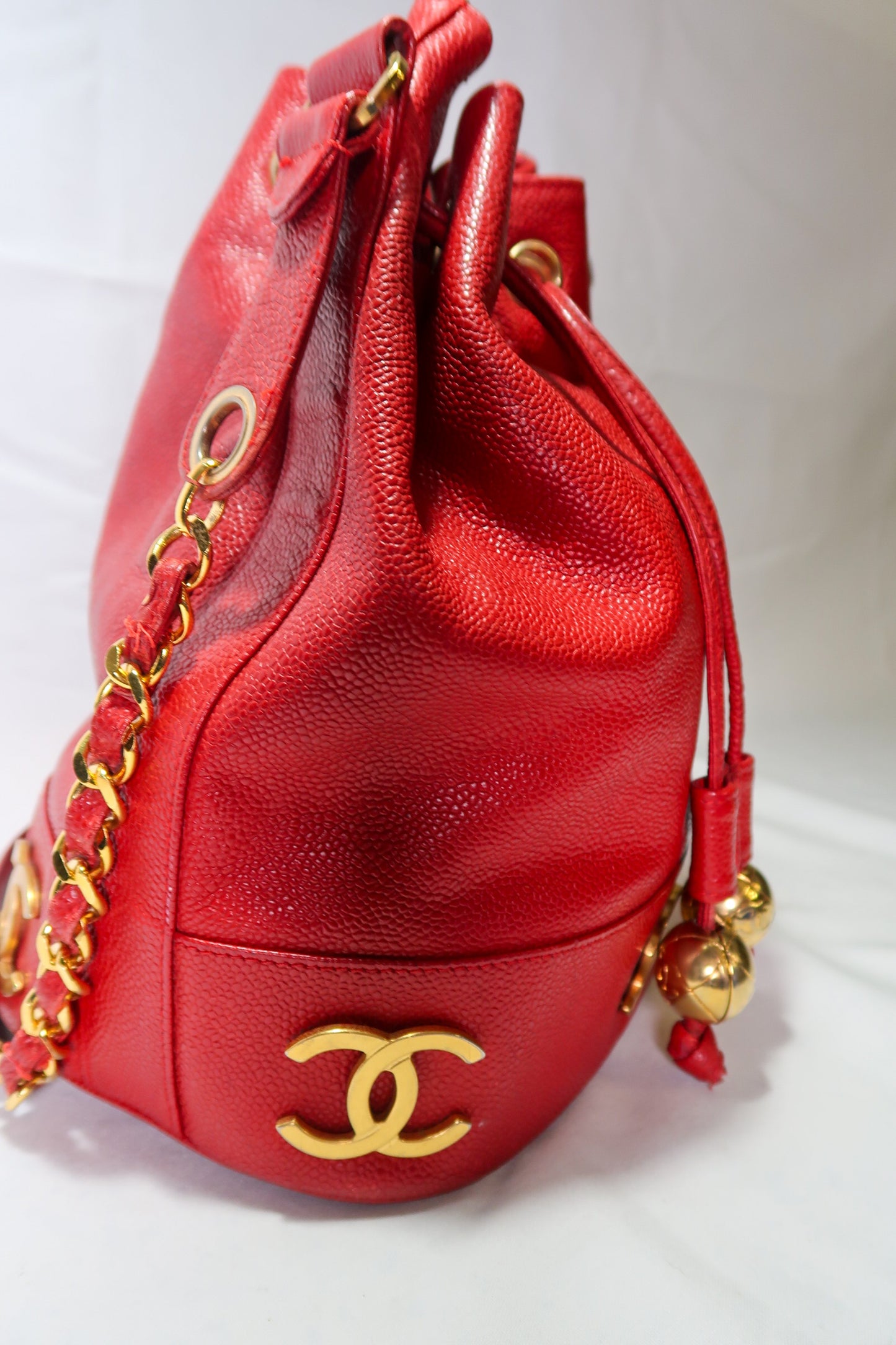 Chanel Red Caviar 3 'CC' Bucket Bag Medium