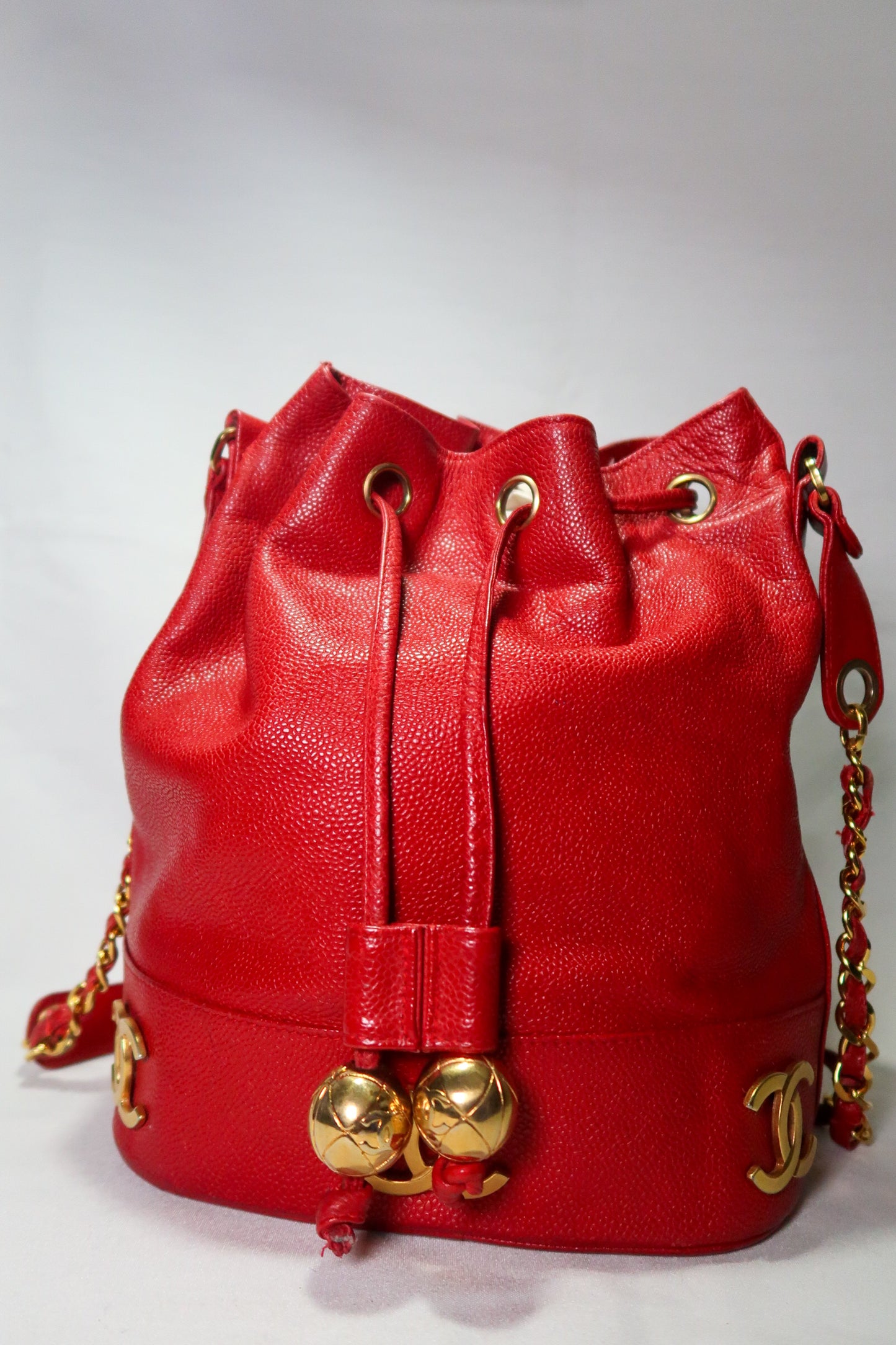 Chanel Red Caviar 3 'CC' Bucket Bag Medium