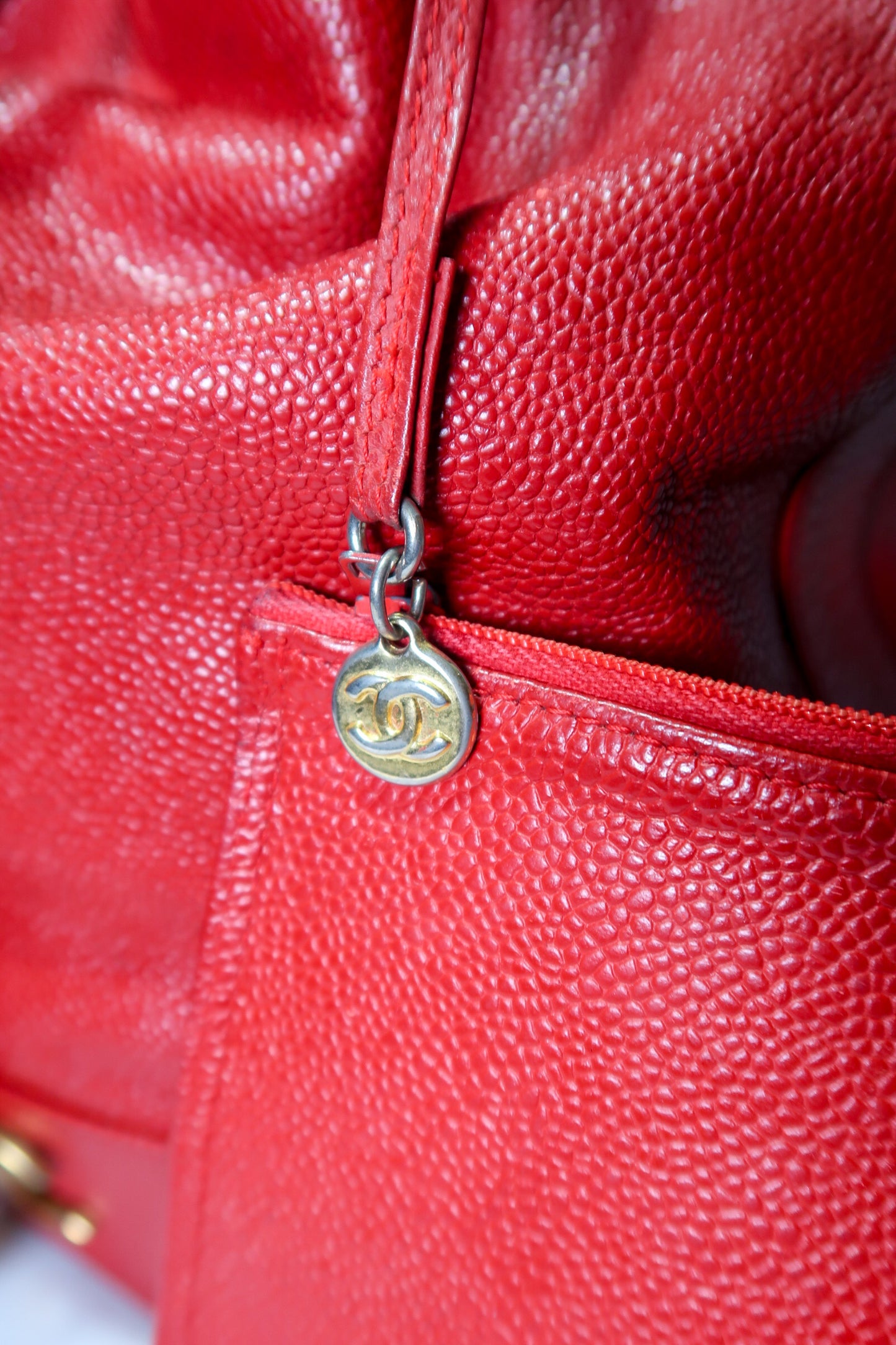 Chanel Red Caviar 3 'CC' Bucket Bag Medium