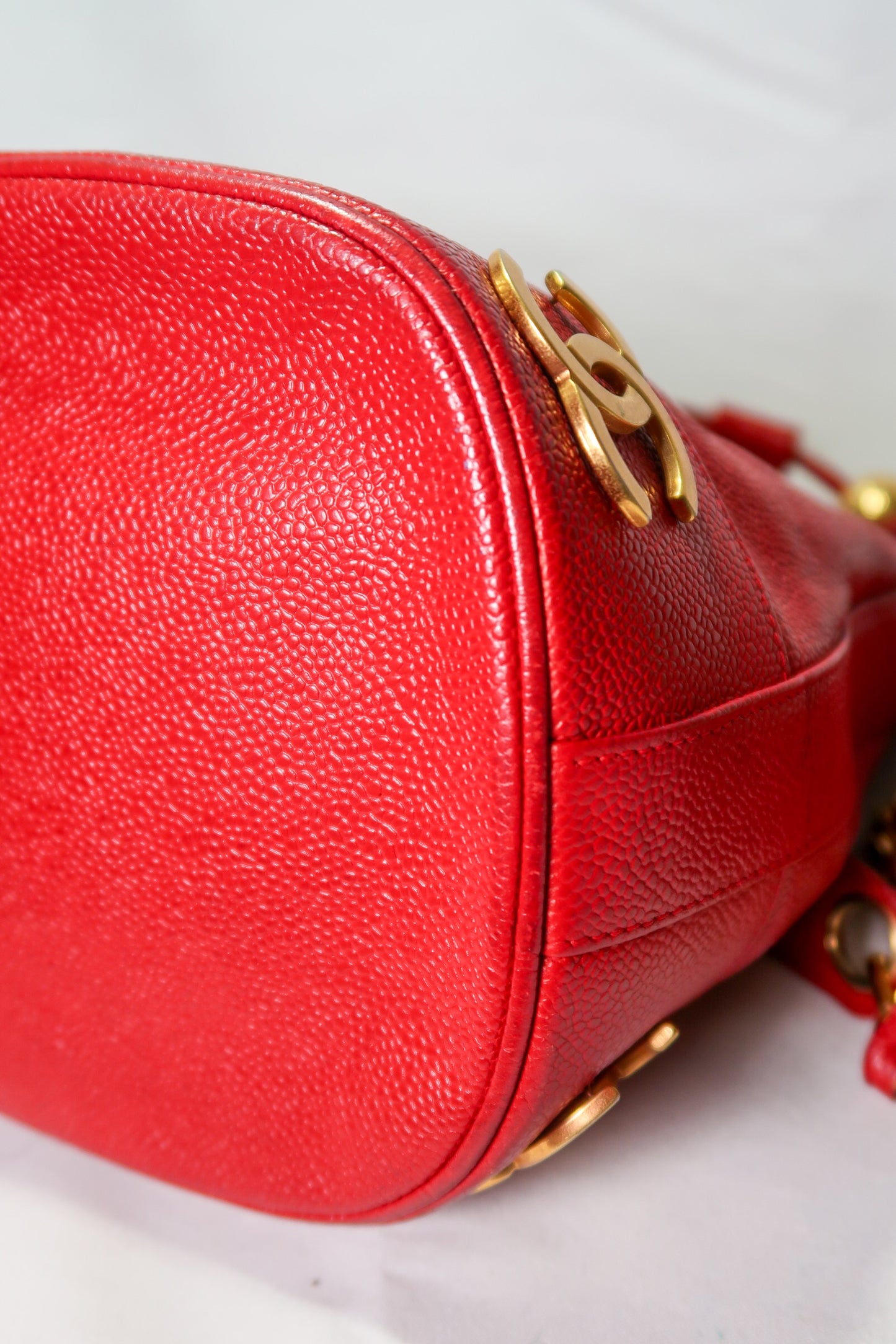 Chanel Red Caviar 3 'CC' Bucket Bag Medium