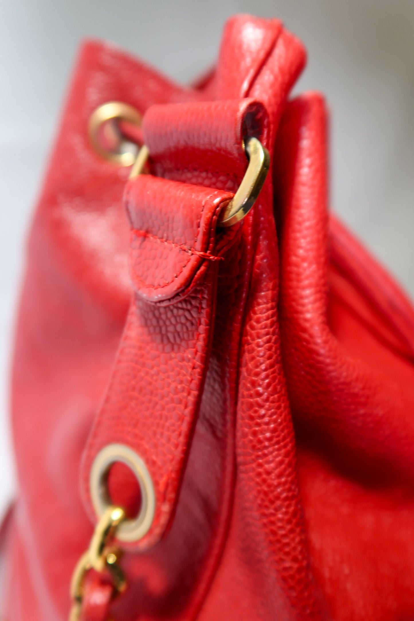Chanel Red Caviar 3 'CC' Bucket Bag Medium
