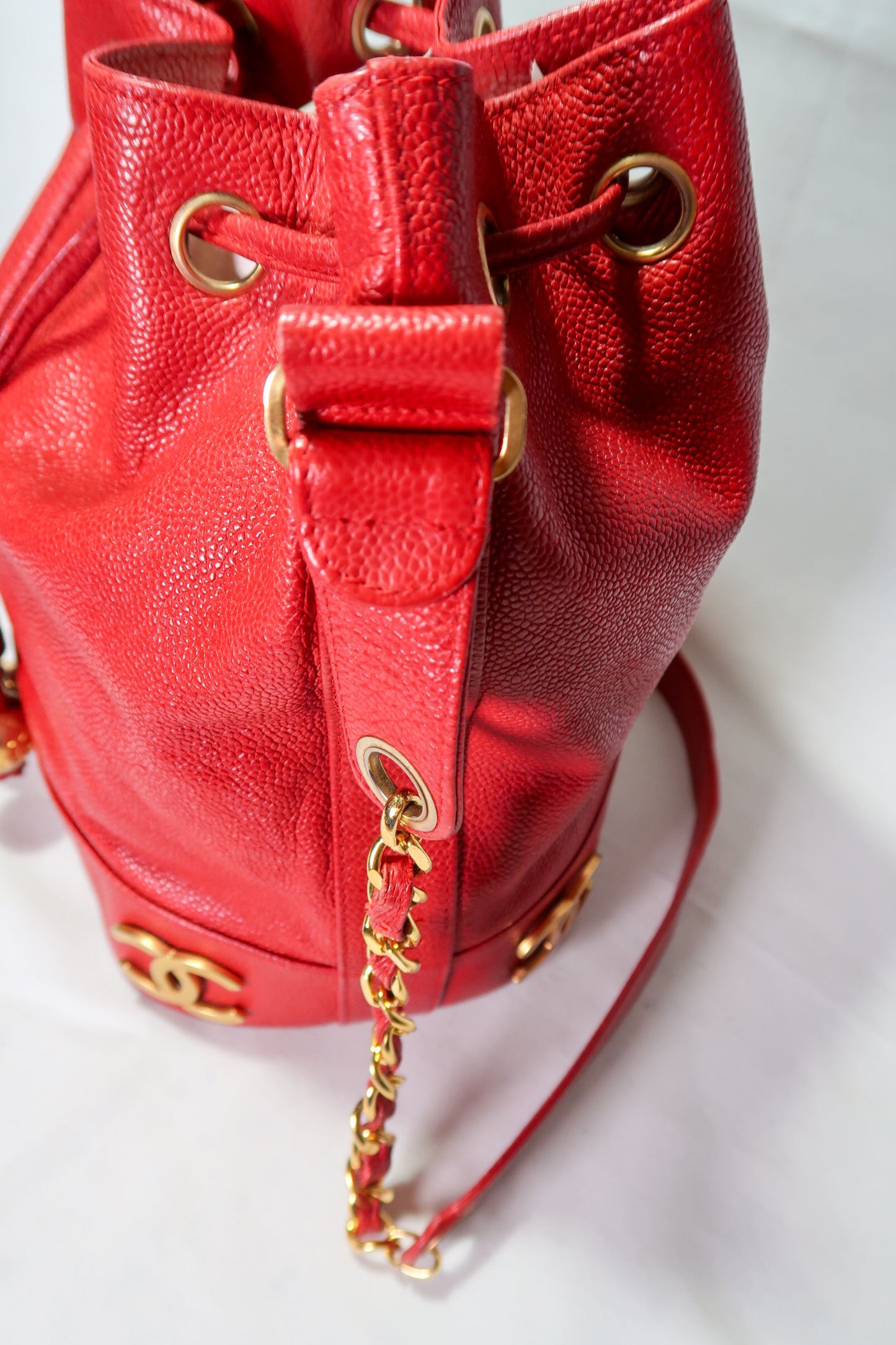 Chanel Red Caviar 3 'CC' Bucket Bag Medium