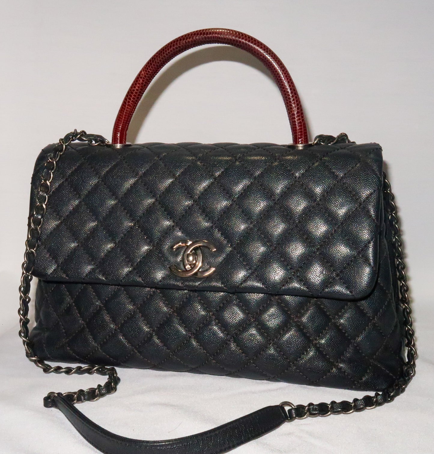 Chanel Caviar Lizard-Trimmed Coco Handle Bag