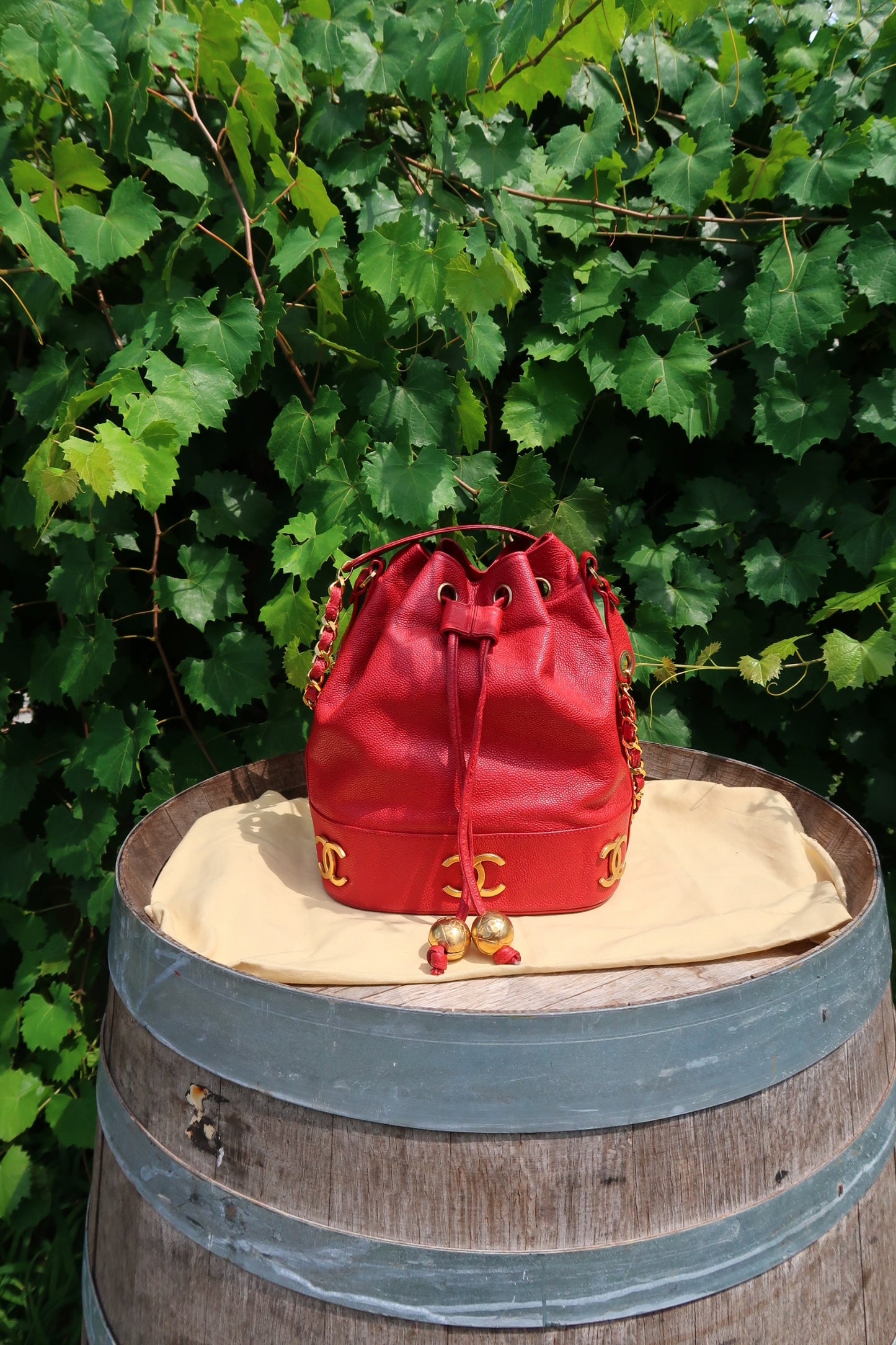 Chanel Red Caviar 3 'CC' Bucket Bag Medium