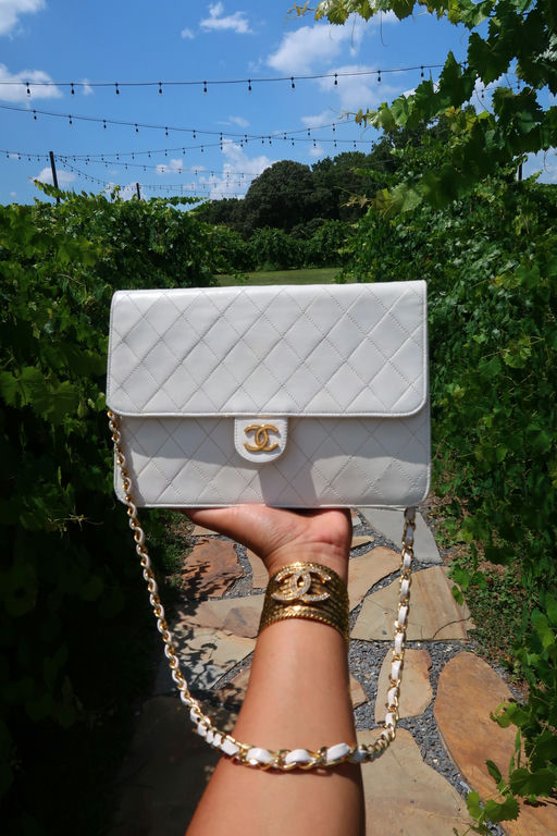 Chanel Quilted Matelasse CC Logo Lambskin Chain Shoulder Bag White / Cream Gold