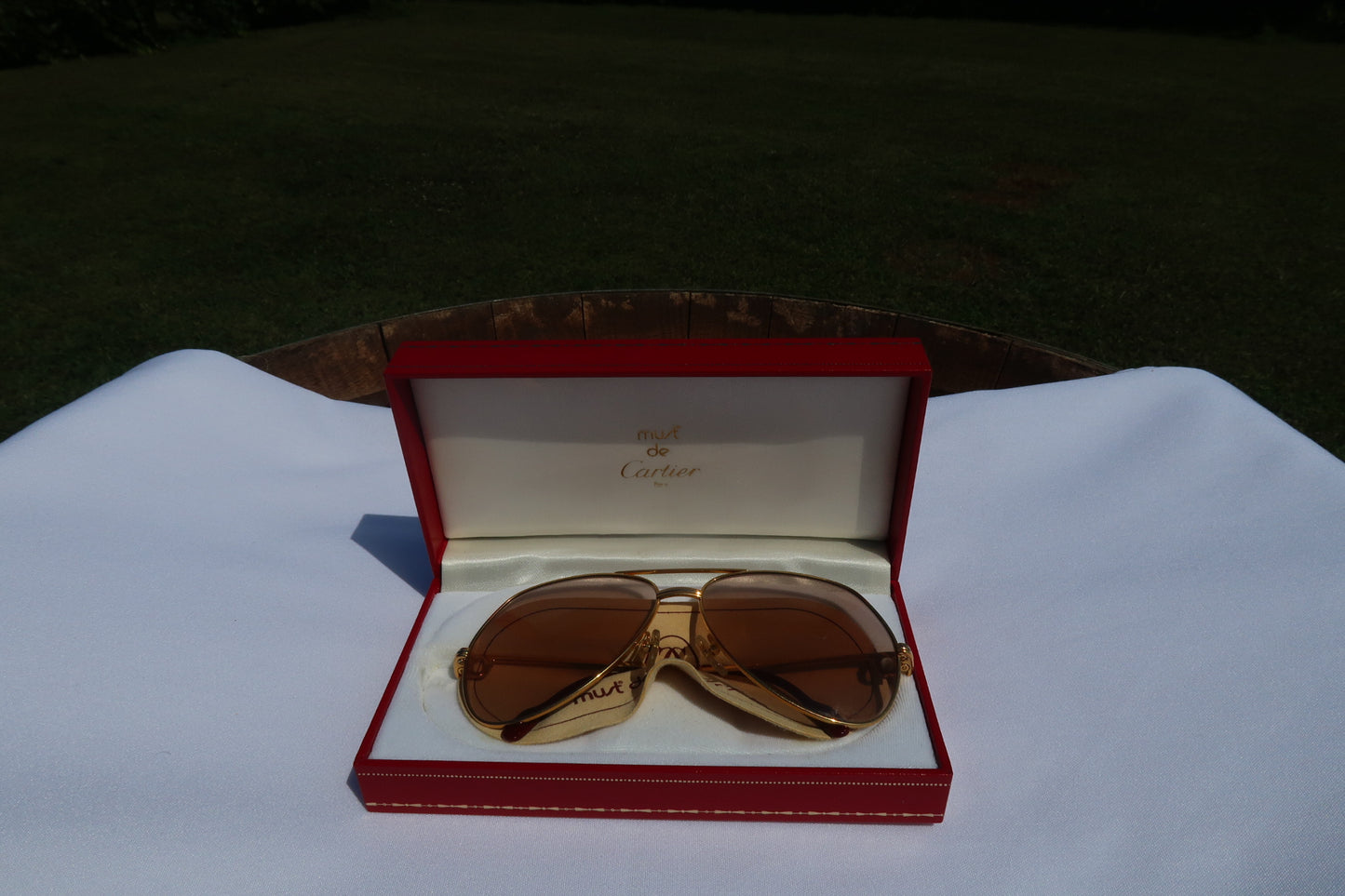 Cartier Vendome Louis 22k Gold-plated Sunglasses 62-14 140 078283