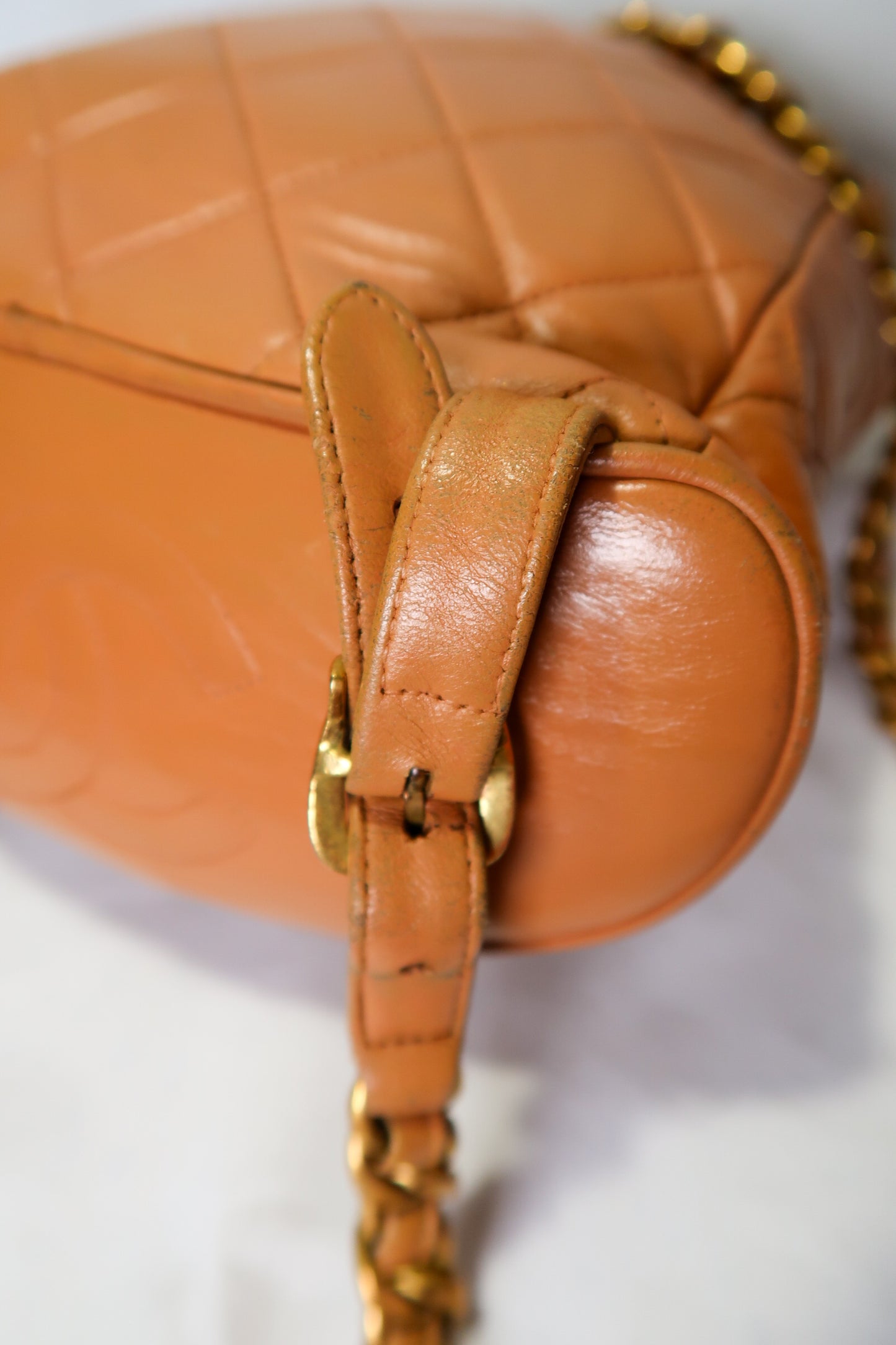 Chanel Lambskin Quilted Drawstring Backpack Camel
