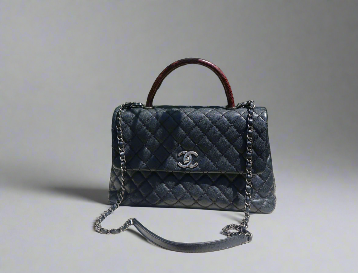 Chanel Caviar Lizard-Trimmed Coco Handle Bag