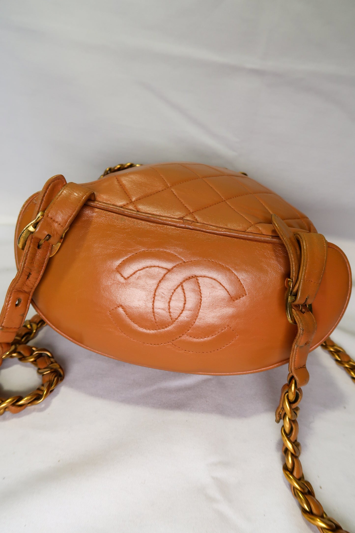 Chanel Lambskin Quilted Drawstring Backpack Camel