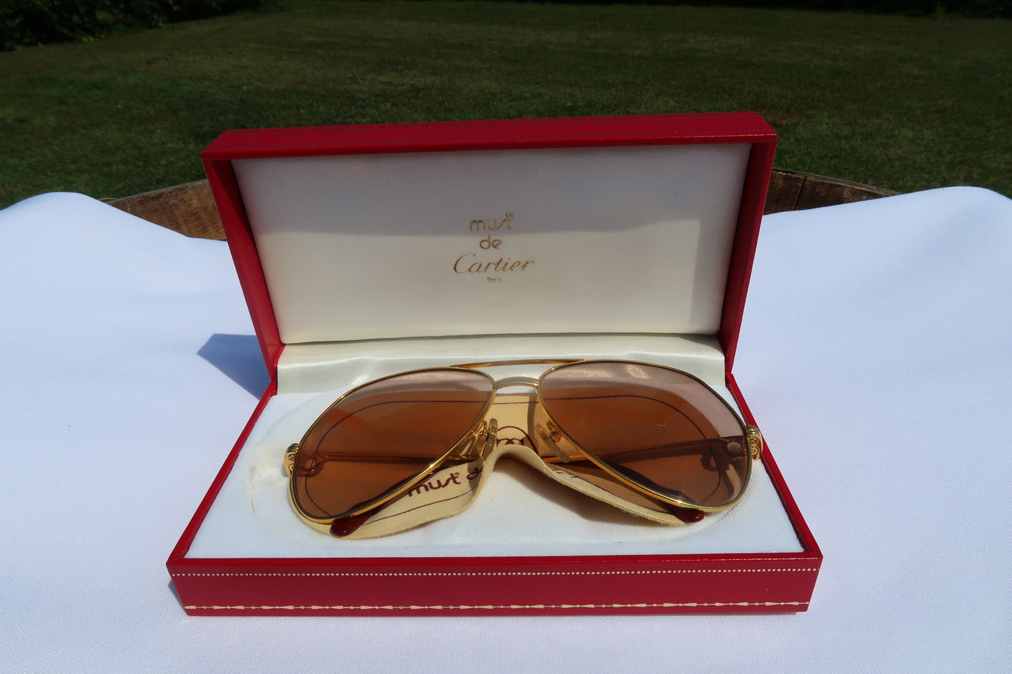 Cartier Vendome Louis 22k Gold-plated Sunglasses 62-14 140 078283