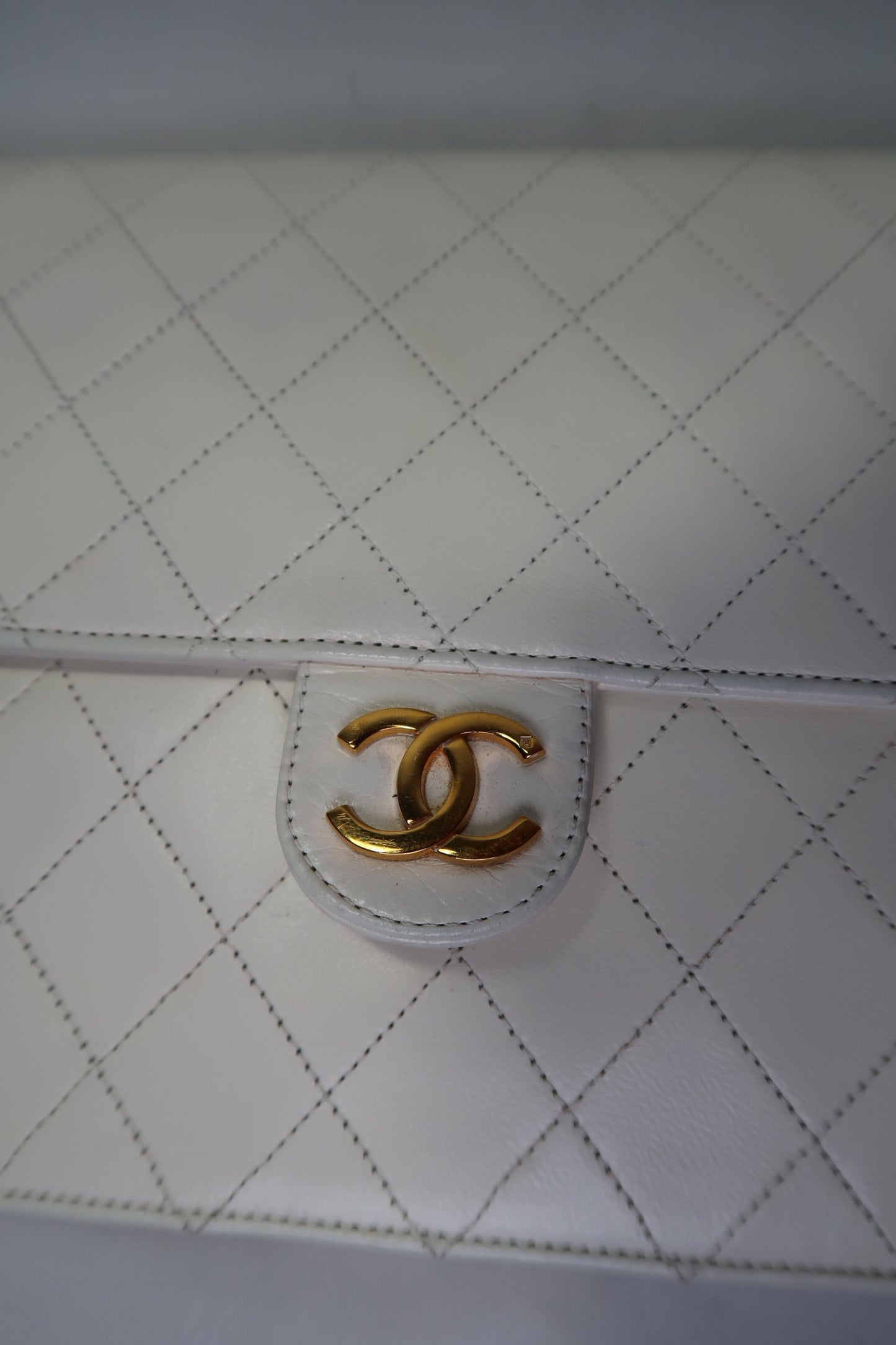 Chanel Quilted Matelasse CC Logo Lambskin Chain Shoulder Bag White / Cream Gold