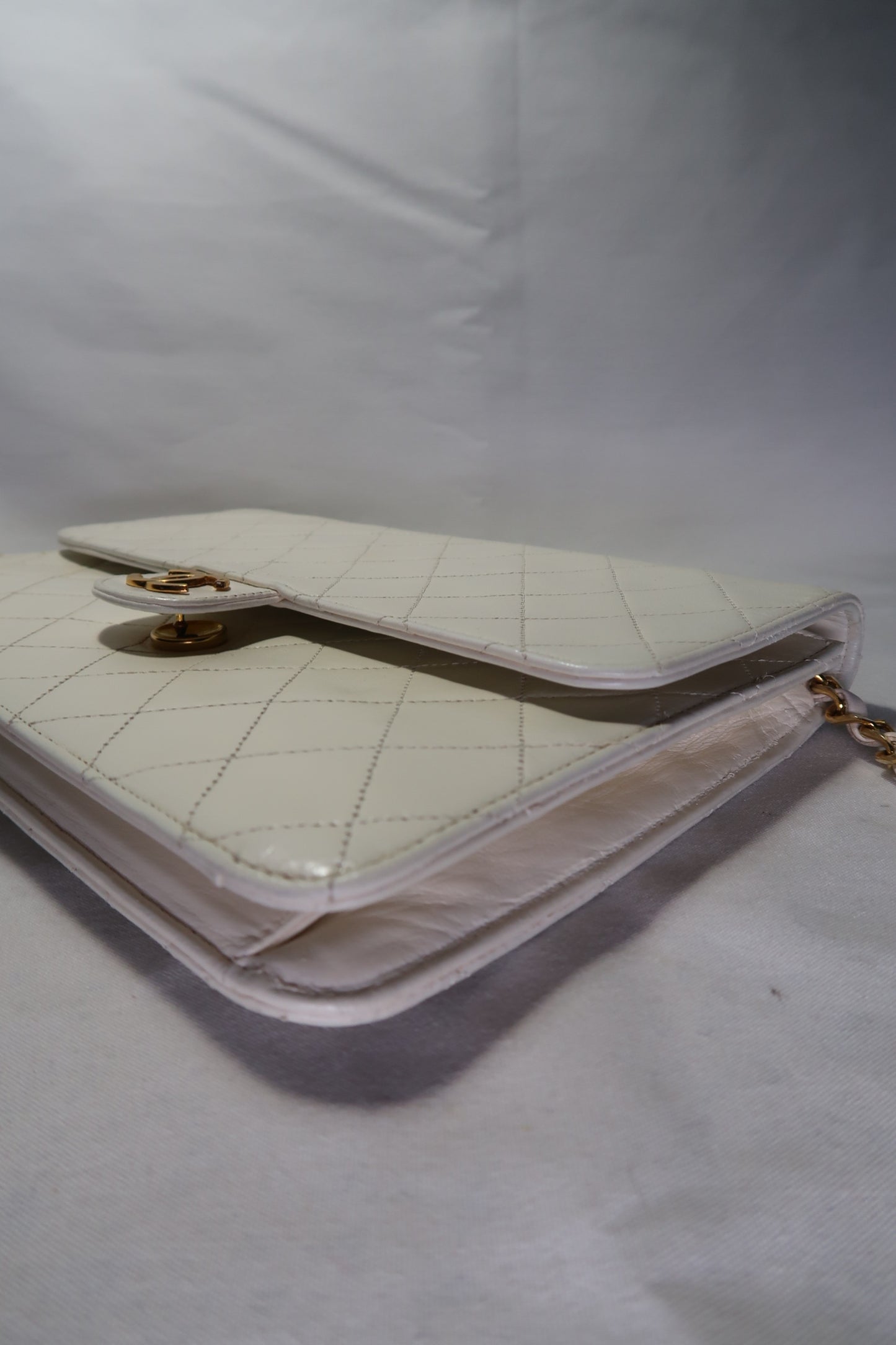 Chanel Quilted Matelasse CC Logo Lambskin Chain Shoulder Bag White / Cream Gold