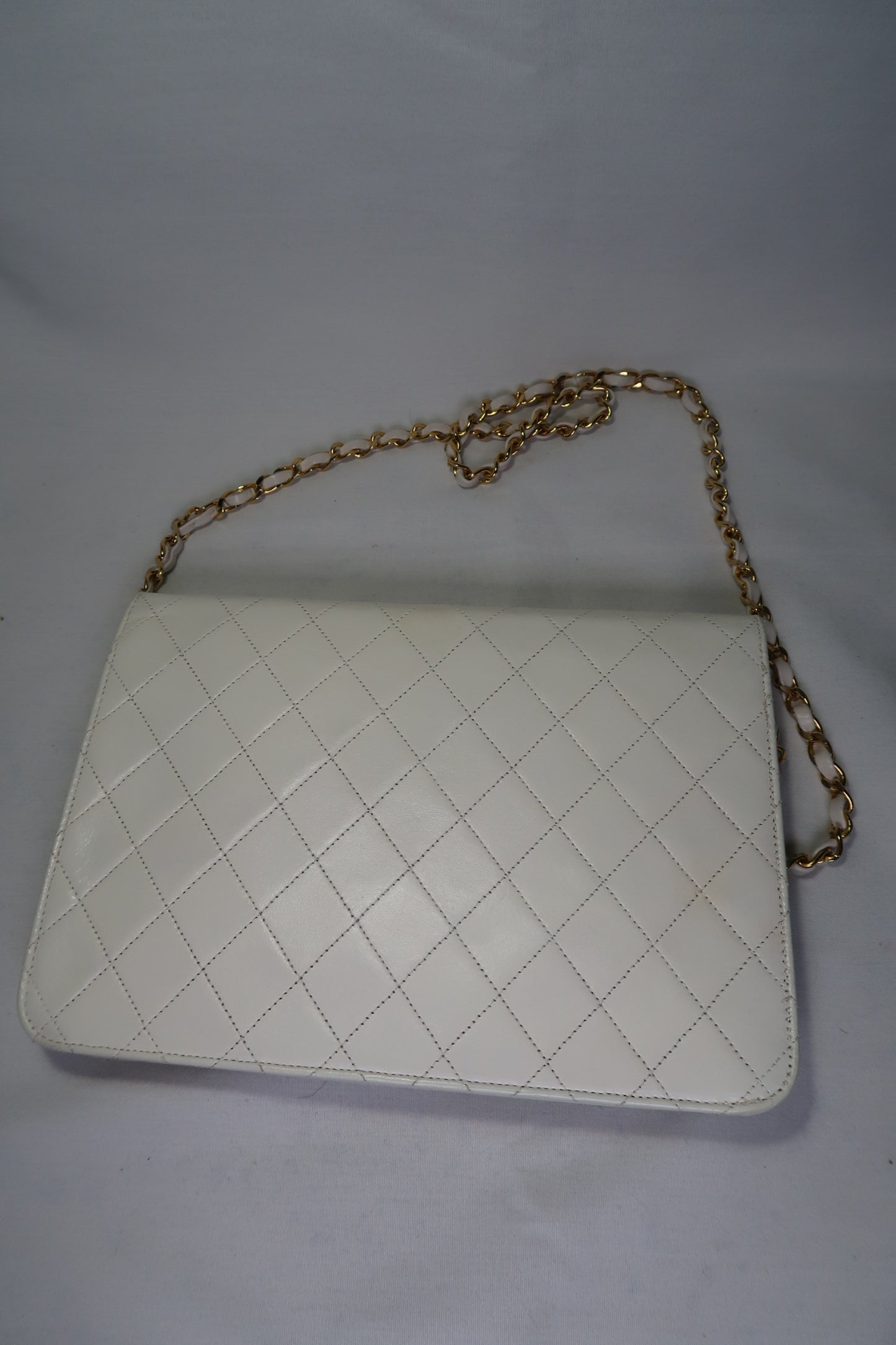 Chanel Quilted Matelasse CC Logo Lambskin Chain Shoulder Bag White / Cream Gold