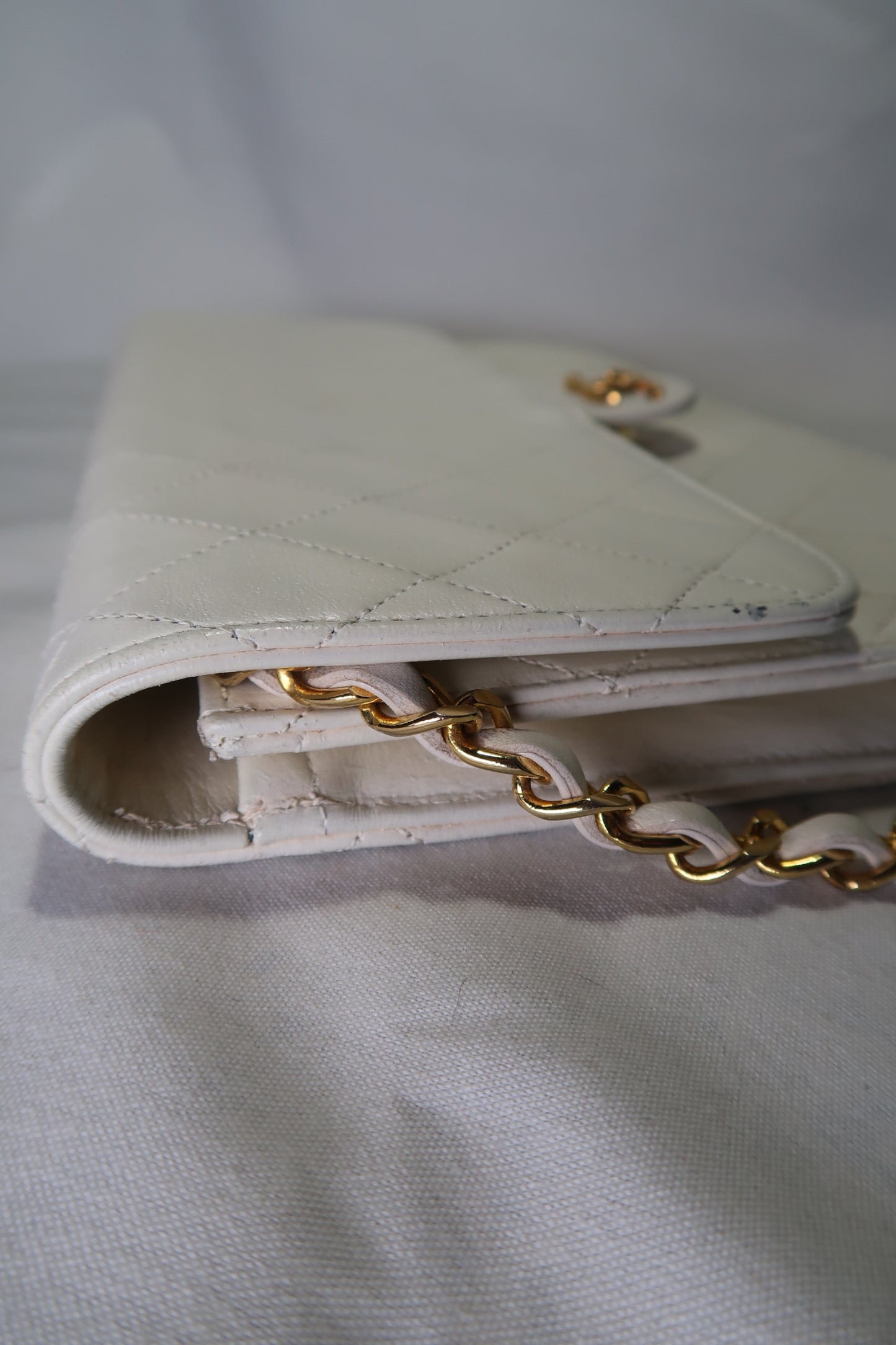 Chanel Quilted Matelasse CC Logo Lambskin Chain Shoulder Bag White / Cream Gold