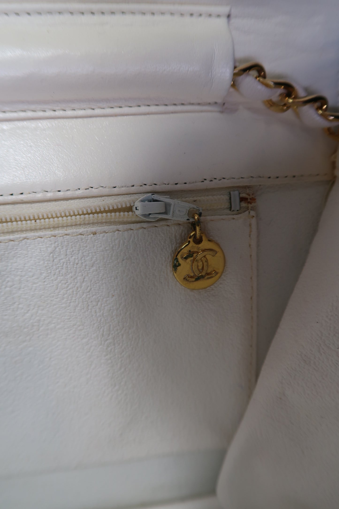 Chanel Quilted Matelasse CC Logo Lambskin Chain Shoulder Bag White / Cream Gold