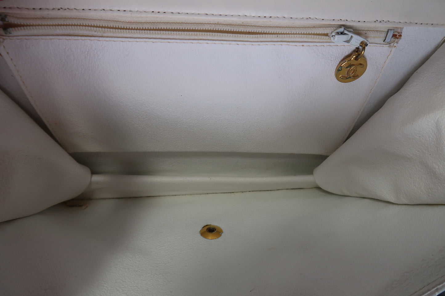 Chanel Quilted Matelasse CC Logo Lambskin Chain Shoulder Bag White / Cream Gold
