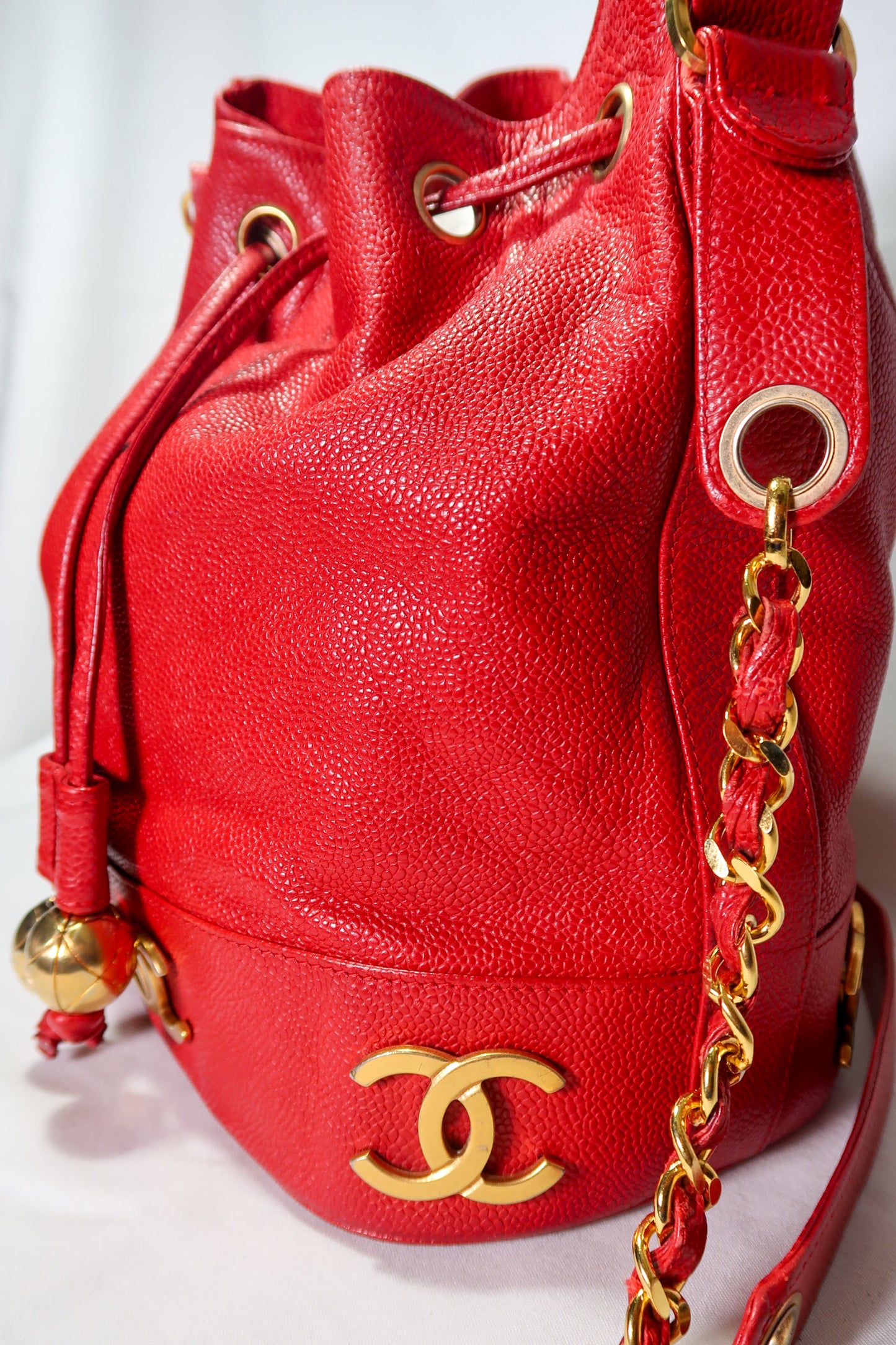 Chanel Red Caviar 3 'CC' Bucket Bag Medium