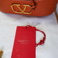 Valentino Garavani Raffia Calfskin Vlogo Drawstring Shoulder Bag Naturale Saddle Brown