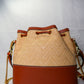 Valentino Garavani Raffia Calfskin Vlogo Drawstring Shoulder Bag Naturale Saddle Brown