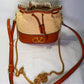 Valentino Garavani Raffia Calfskin Vlogo Drawstring Shoulder Bag Naturale Saddle Brown