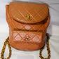 Chanel Lambskin Quilted Drawstring Backpack Camel