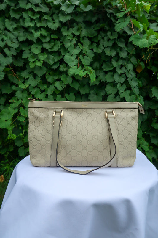 GUCCI Guccissima Ivory Zipped tote
