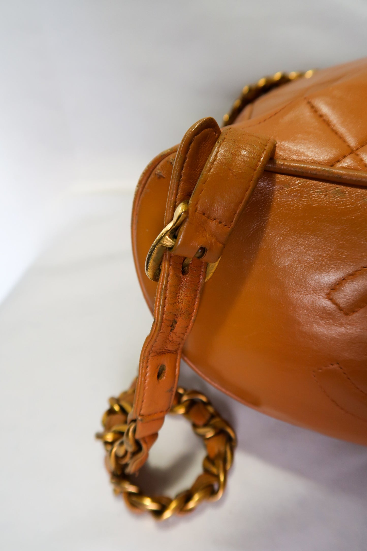 Chanel Lambskin Quilted Drawstring Backpack Camel