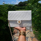 Chanel Quilted Matelasse CC Logo Lambskin Chain Shoulder Bag White / Cream Gold