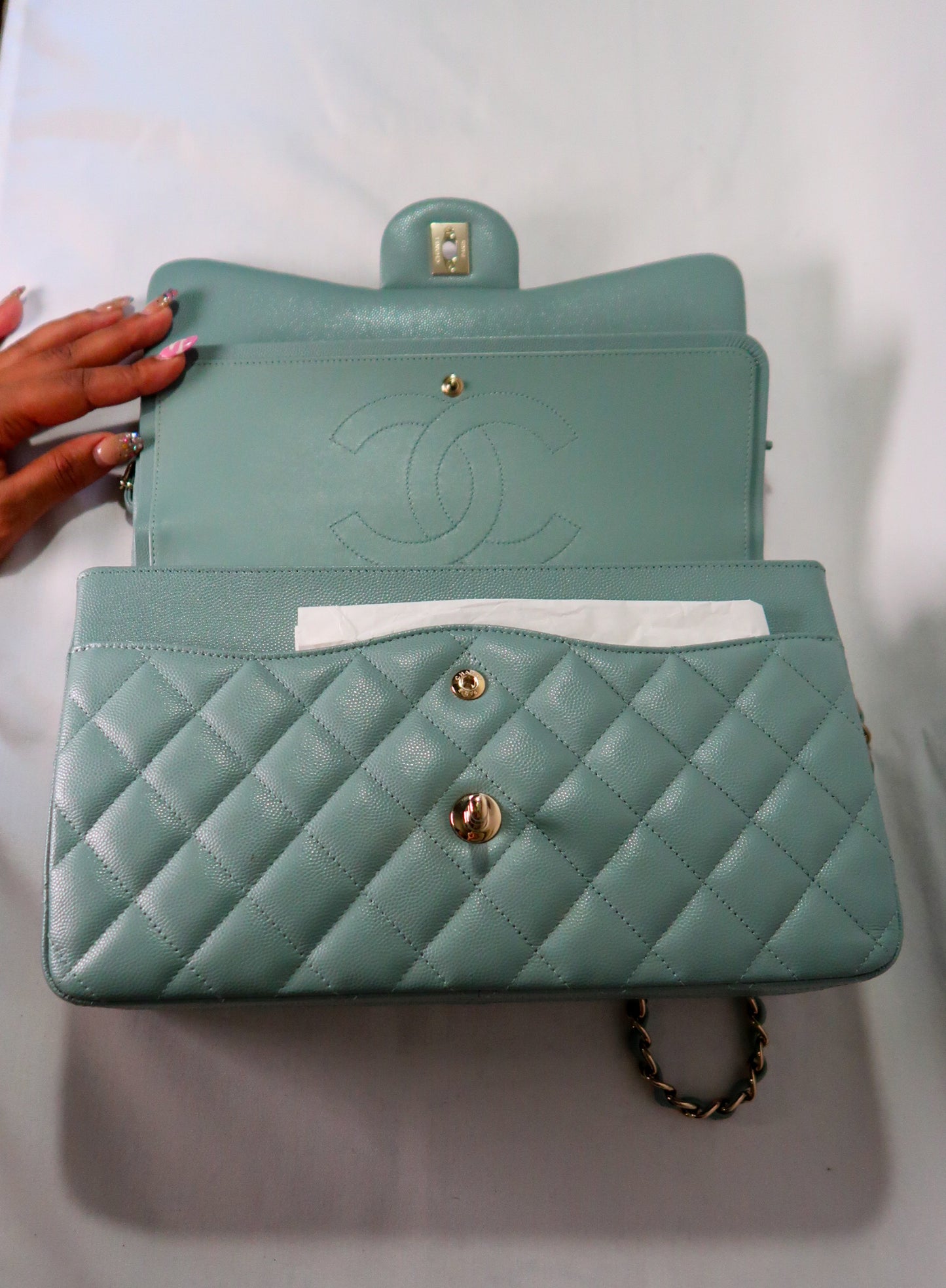 Chanel Double Flap Caviar Moss Green