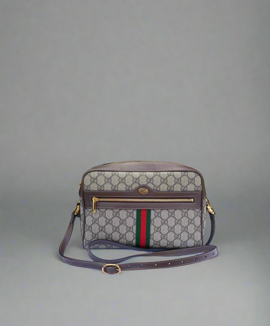 Gucci GG Supreme Monogram Web Ophidia Shoulder Bag Brown