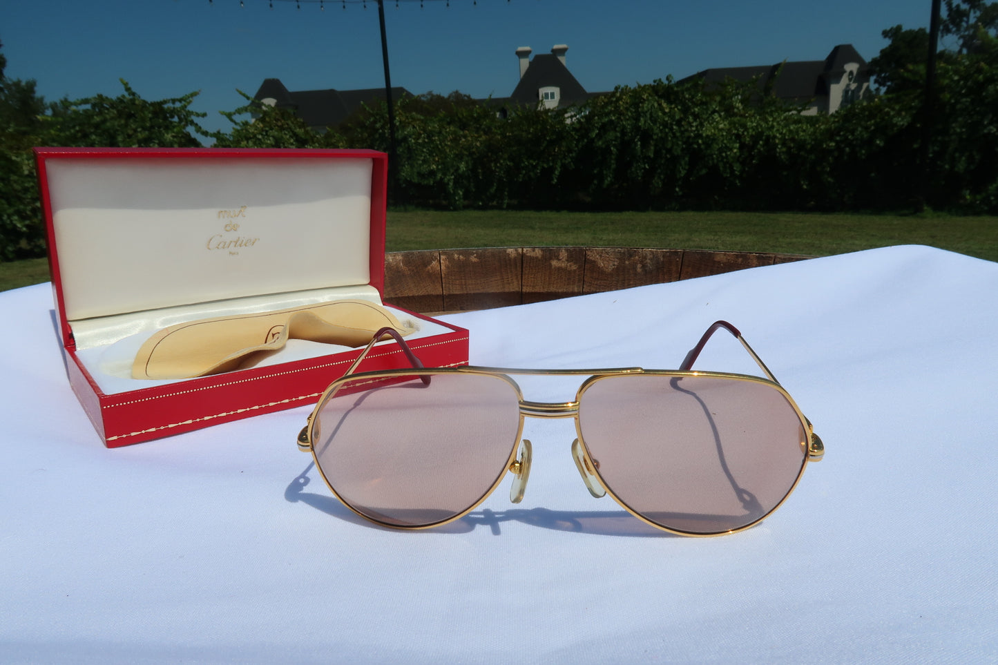 Cartier Vendome Louis 22k Gold-plated Sunglasses 62-14 140 078283