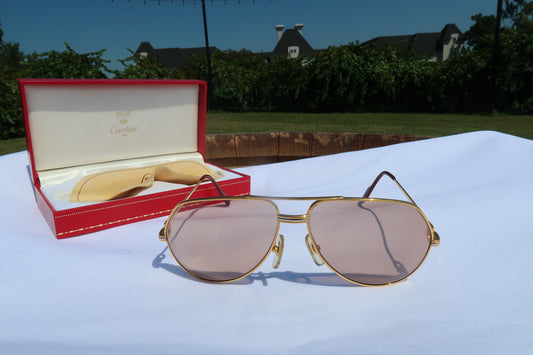 Cartier Vendome Louis 22k Gold-plated Sunglasses 62-14 140 078283