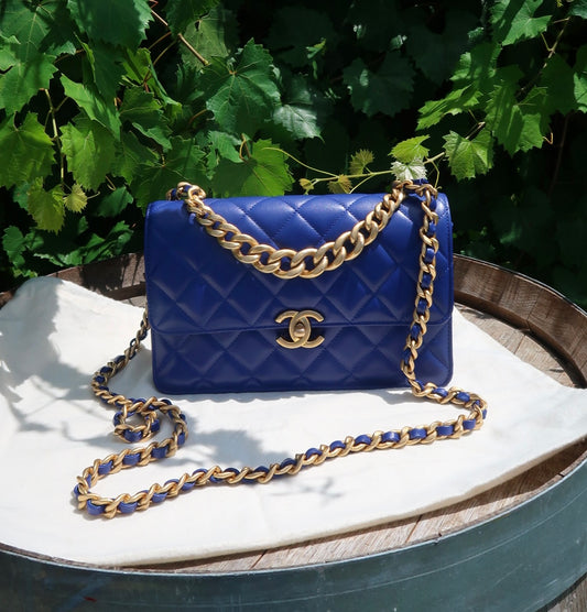 Chanel Classic Flap Bag – Royal Blue Quilted Lambskin with Gold Chain