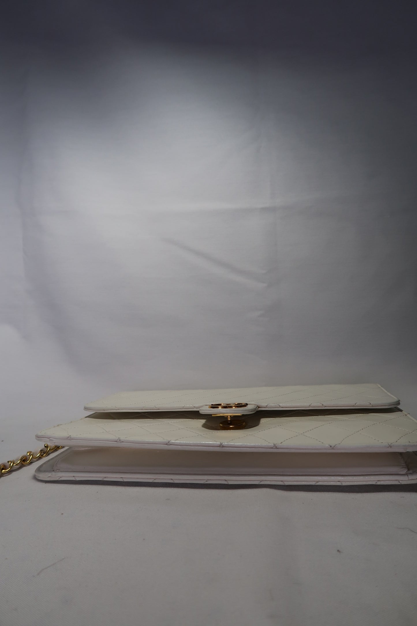 Chanel Quilted Matelasse CC Logo Lambskin Chain Shoulder Bag White / Cream Gold