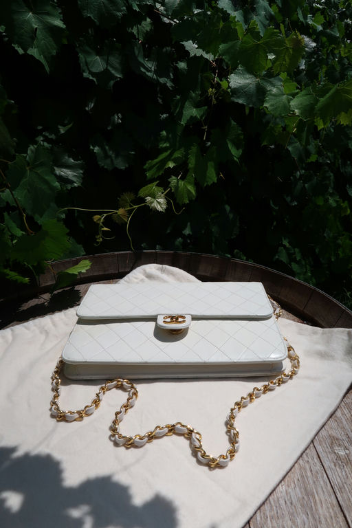 Chanel Quilted Matelasse CC Logo Lambskin Chain Shoulder Bag White / Cream Gold